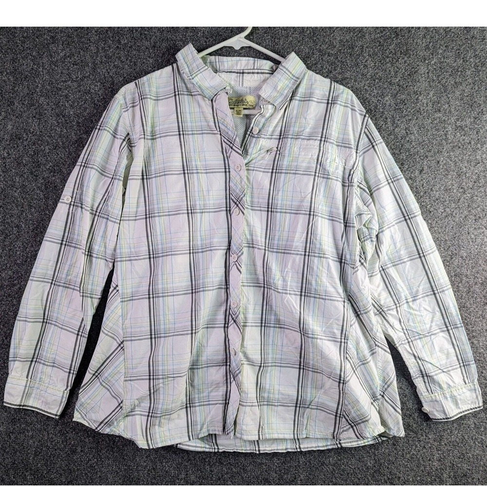 Cabelas‎ Guidewear Fishing Shirt Womens XL White Plaid Long Sleeve Ventilated